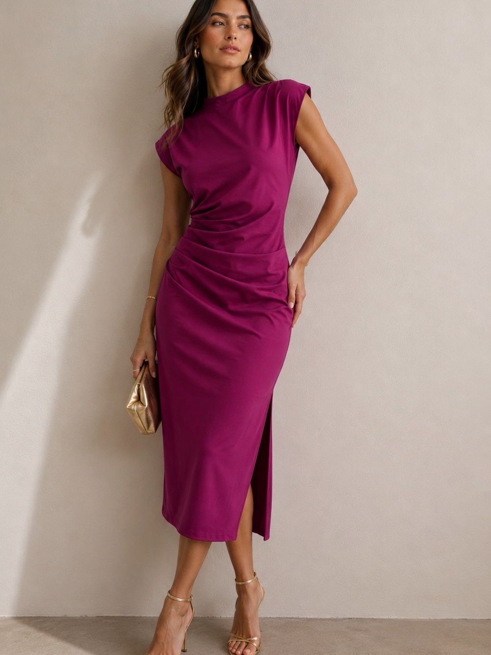 Fuchsia Ruched Maxi Dress - Women